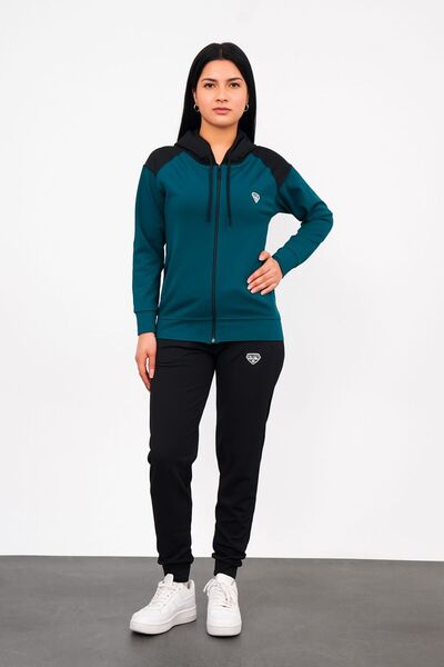 LFSPORT Women's Green Hooded Zippered Bottom and Top Tracksuit Set