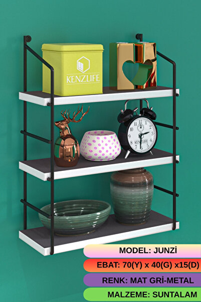 Kenzlife kitaplık junzi mat gri suntalam 070(Y)*40(G)*15(D)3 KATLI mutfak ban...