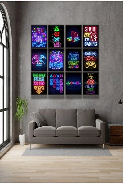 TABLOX 12 bucăți Neon PlayStation Gamer Frame Look MDF Tablo Decor de perete Suvenir