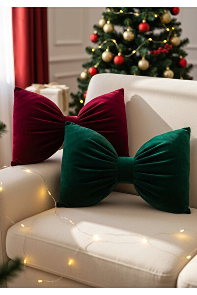 FARCY Set de 2 perne decorative cu aspect de fundă de catifea cu tematică de Crăciun de Anul Nou (2 bucăți)