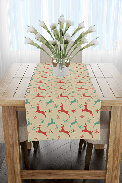 EsnafAli Runner de Crăciun cu model de cerb verde și roșu