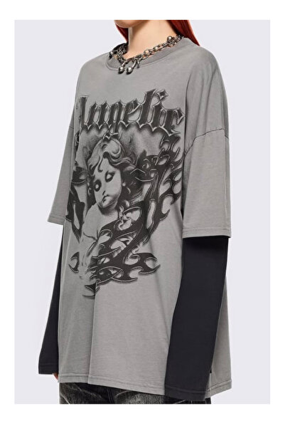 Köstebek Gothic Angelic Black Sleeve Sweatshirt