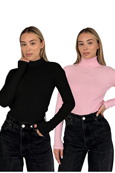 RDK Giyim Σετ 2 πουλόβερ με ζιβάγκο από βαμβάκι Unisex - Μαύρο Ροζ