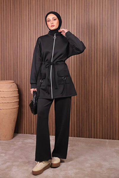 Balenbi Women's Scuba Fabric Pocket Detailed Zippered Hijab Suit 1120