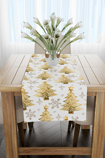 EsnafAli Runner de Crăciun cu model de copac de pin galben strălucitor alb și...