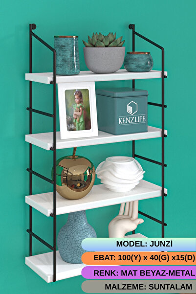 Kenzlife mutfak banyo duvar rafı junzi mat beyaz suntalam 100(Y)*40(G)*15(D)4 KATLI