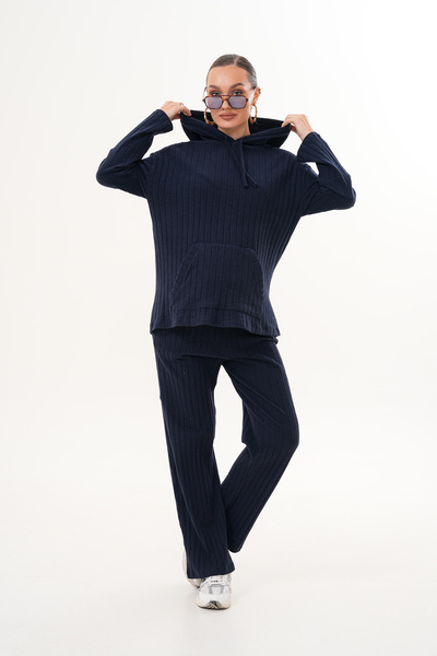 Miss Dünya Lissa Sofia Rahat Form Triko Dokulu Kapüşonlu Hamile ve Lohusa Eşofman Takımı