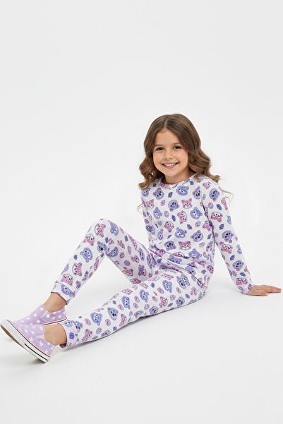 NEWKİDS Patterned Cotton Transitional Girls Pajama Set