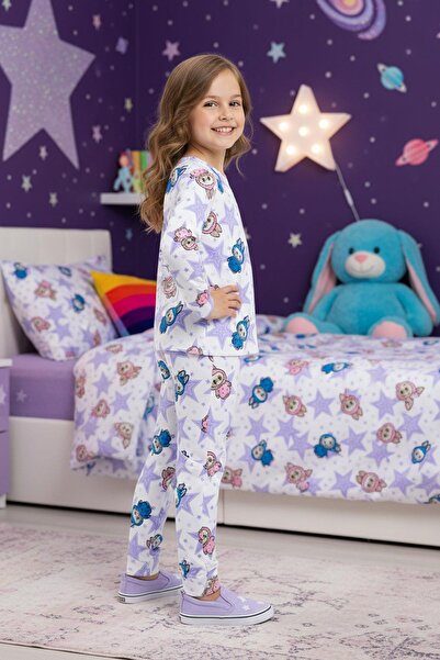 NEWKİDS Patterned Cotton Transitional Girls Pajama Set