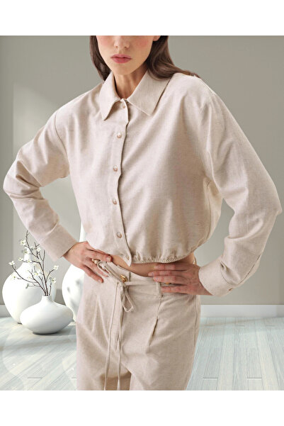 MinervaXint Women's Natural Oversized Button Closure Cotton Linen Blend Shirt
