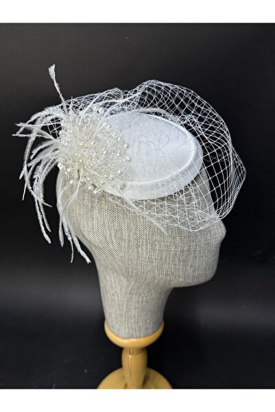 Hayalperest boncuk قبعة الزفاف المزينة بالريش واللؤلؤ مع حجاب، إكسسوار شعر للعروس