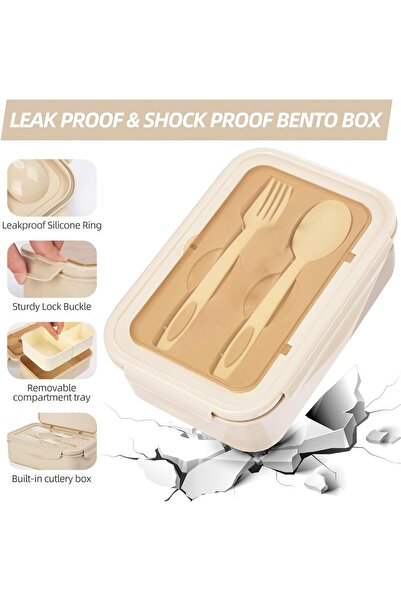 LIVVY Lunch Box 1400ML – 3-Compartment Leakproof with Spoon & Fork (Microwave Safe, BPA-Free)