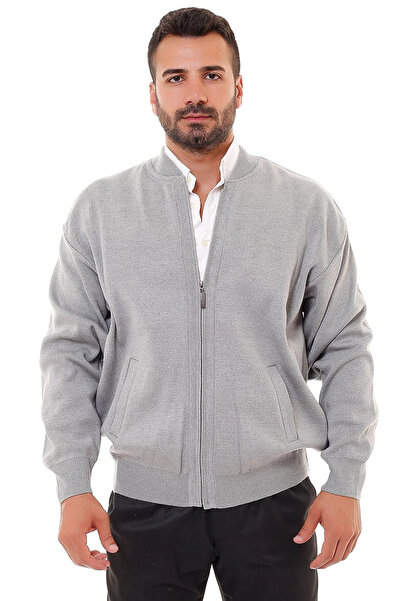DostumGiyim Steel Knitted Lined Zippered Knitwear Men's Cardigan Oversized Dad