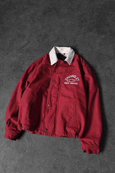 Slatra Men's Red Truck Embroidery Detail Bomber Jacket