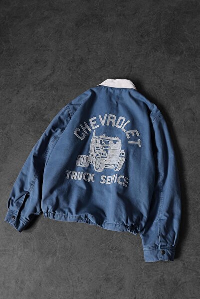 Slatra Men's Blue Truck Embroidery Detail Bomber Jacket