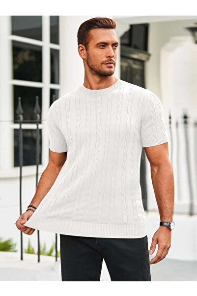 youknitwear you Πλεκτό μπλουζάκι με λαιμόκοψη από 100% βαμβάκι