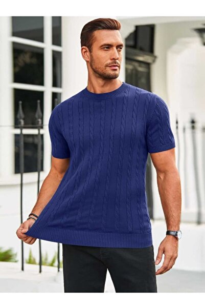 youknitwear you Πλεκτό μπλουζάκι με λαιμόκοψη από 100% βαμβάκι