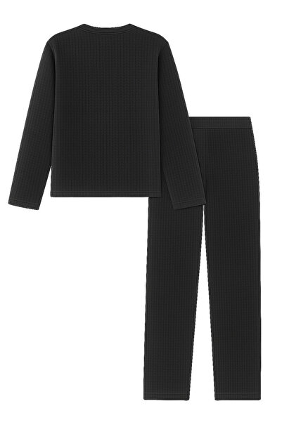 CLAYES Women's Black Ringel Fabric Top and Bottom Set