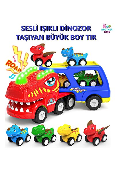 Brother Toys Large Size Dinosaur Carrying Toy Truck with Sound and Light, 4 Dinosaur Carrier Truck, 34 Cm.