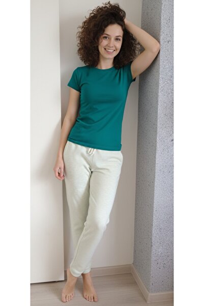 moda felinya Women's Short Sleeve Circular Neck Green Bady