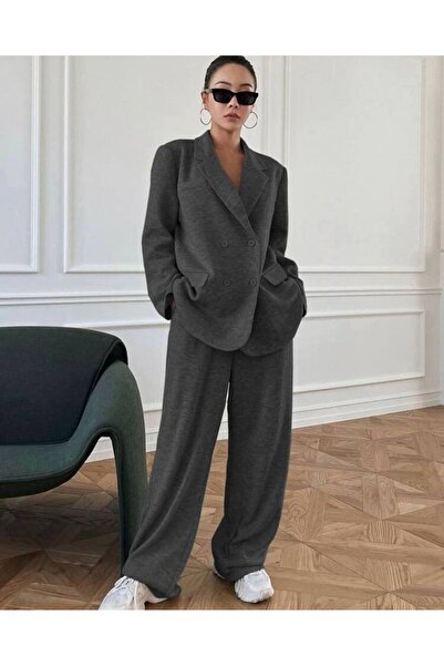 OLSAMODA Women's Casual Pants and Jacket Knitted Fabric Double Set