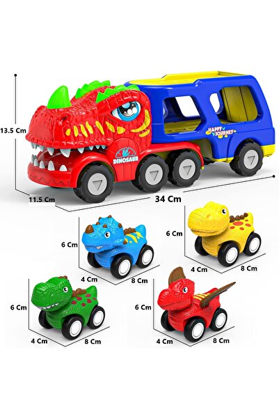 Brother Toys Large Size Dinosaur Carrying Toy Truck with Sound and Light, 4 Dinosaur Carrier Truck, 34 Cm.