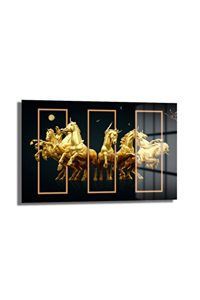 GLAZELLA Altın Atlar Cam Tablo
