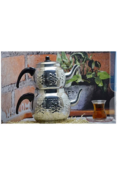 abnturk 3 Kişilik El işlemeli Alüminyum Çaydanlık Takımı 1+2=3 Litre Nakışlı ...