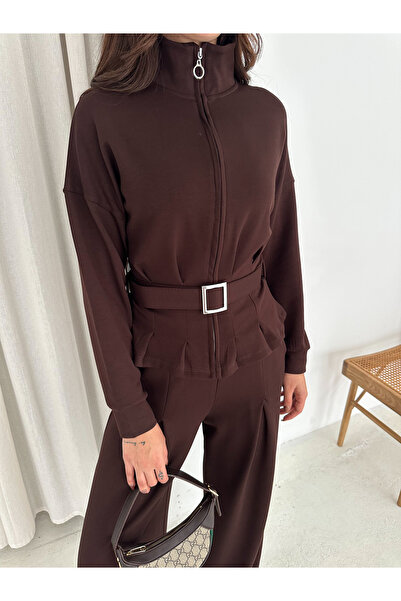 aselon KADIN BELİ KEMERLİ MODAL EŞOFMAN TAKIMI FERMUARLI CEPLİ MODEL