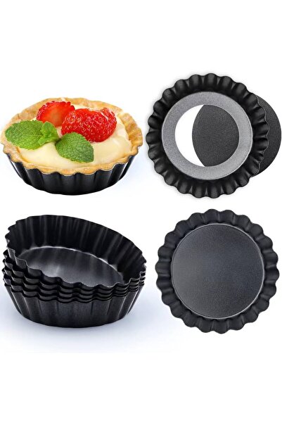 cc bin shihon 4-piece non-stick small 8 cm scalloped cake tart pan with removable base