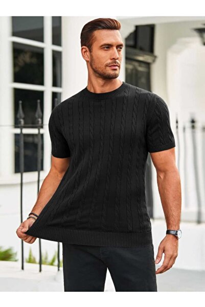 youknitwear you Πλεκτό μπλουζάκι με λαιμόκοψη από 100% βαμβάκι