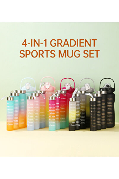 nuzki New 4-piece gradient frosted large-capacity plastic straw water bottle (wobbler)