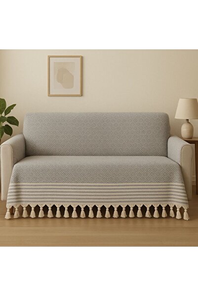 Loova غطاء أريكة قطني منسوج يدويًا تقليديًا 180 × 215 بني 100% قطن طبيعي منسو...