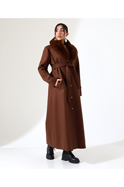 Fi'l Arz Fashion Shawl Collar Fur Long Cashmere Coat