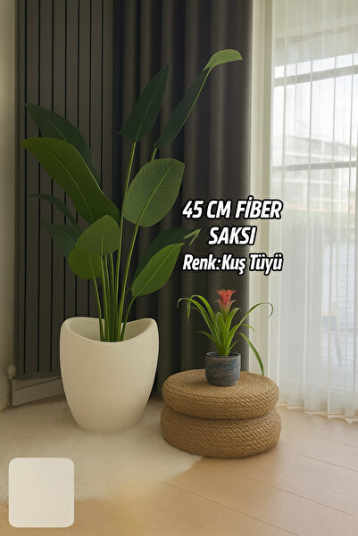Lunalore Beton Doku Fiber Saksı 45 CM – 34 Lt, Yapay ve Canlı Bitki Uyumlu, İç Dış Mekan Kullanımı