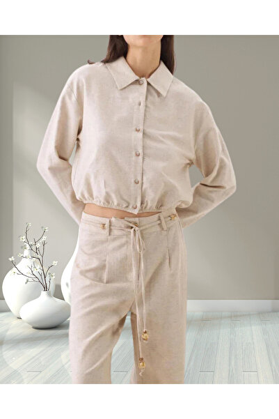 MinervaXint Women's Natural Oversized Button Closure Cotton Linen Blend Shirt