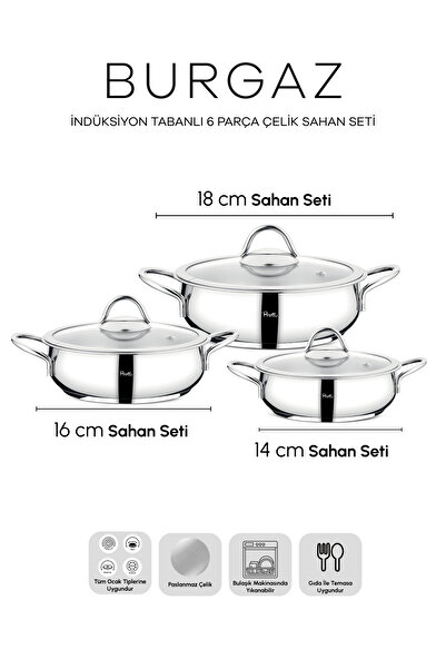 Perotti Burgaz Induction Base 6 Piece Steel Cookware Set