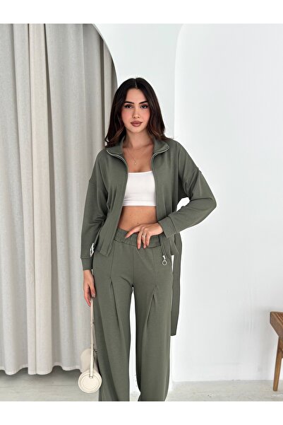 aselon KADIN BELİ KEMERLİ MODAL EŞOFMAN TAKIMI FERMUARLI CEPLİ MODEL