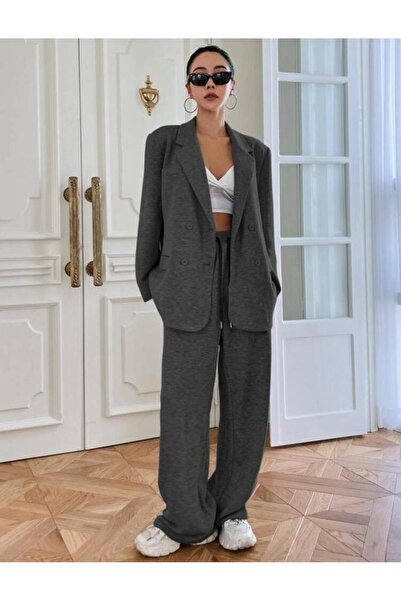 OLSAMODA Women's Casual Pants and Jacket Knitted Fabric Double Set