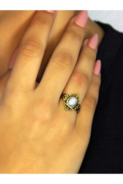 esha Natural Stone Moonstone Natural Stone Antique Model Women's Adjustable Ring Euy78Ay