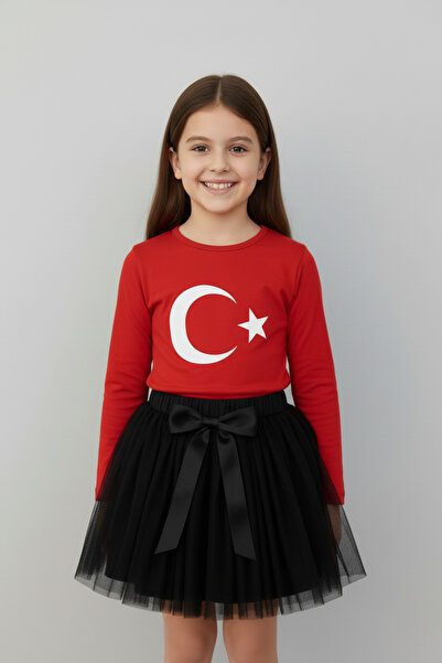 nacar çarşı Tricou roșu cu mânecă lungă cu stele și lună pentru fetițe, set f...