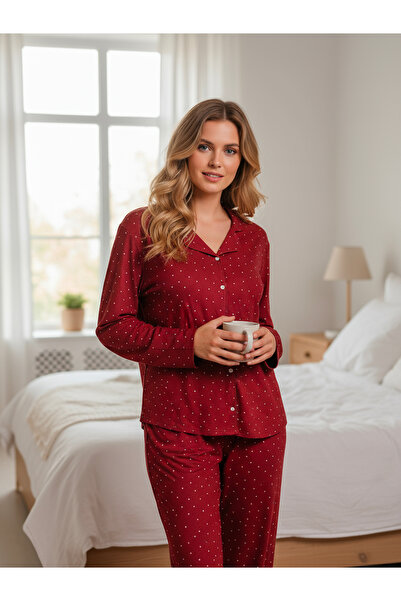 Bravie Suede Shirt Pajama Set 7001 Polka Dot