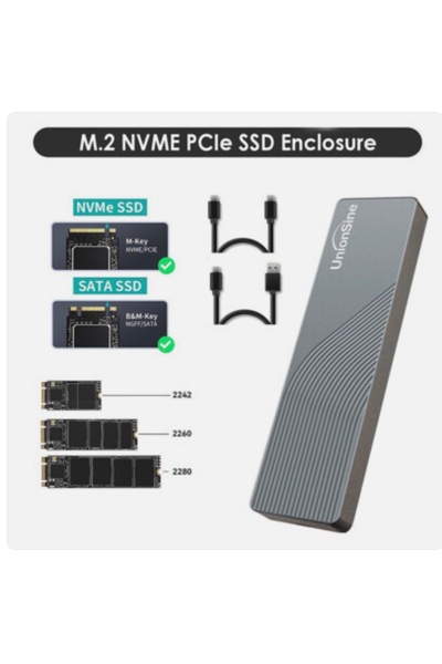 GÜMRÜK MARKET M.2 Muhafaza Adaptörü NVMe (10 Gbps)/ SATA (5 Gbps) USB 3.1 Harici M.2 SSD Muhafazası
