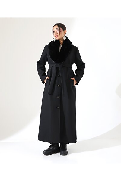 Fi'l Arz Fashion Shawl Collar Fur Long Cashmere Coat