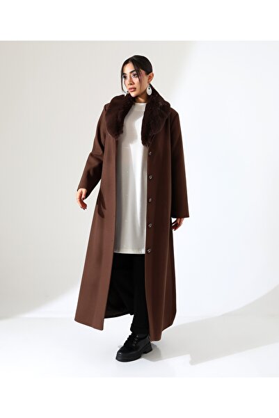 Fi'l Arz Fashion Shawl Collar Fur Long Cashmere Coat