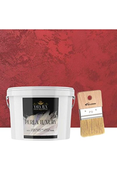 YaYa Color Luxury Decorative Paint, Perla Luxury with Pearl Flakes, Cherry Red, 2.5 Liters and 70 mm Brush