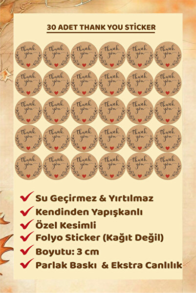 Ayza Tasarım 30'lu Butik Paketleme Stickerı | Kraft Görünümlü 3 cm Teşekkür E...
