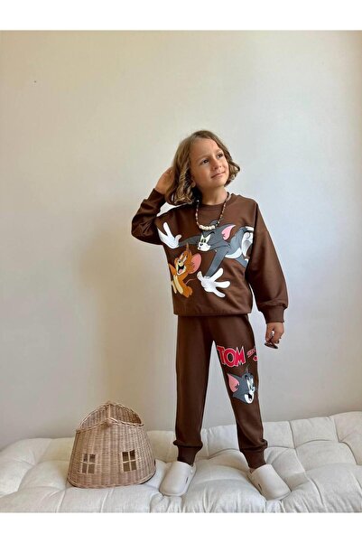 RAPAPA Boy's Printed Bottom Top Brown Tracksuit Set - 4053