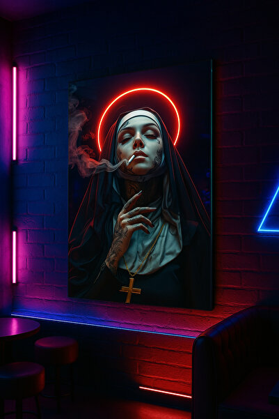 BLT DİZAYN Tablou din sticlă cu portret fumurie cu figura feminină – roșu neg...