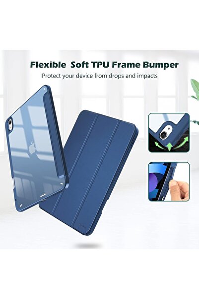 PROCASE iPad Air 5/4 (10.9") Case with Pencil Holder - Transparent Hard Back, Navy